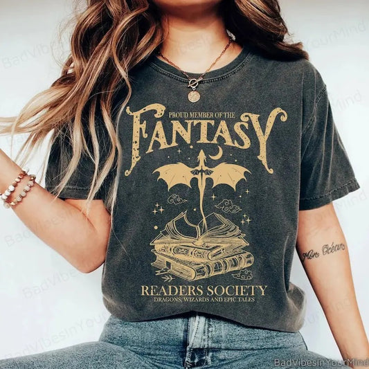 Fantasy Readers Society Shirt Bookish Shirt for Romance Readers Vintage Reading Shirt for Women Gift for Book Lovers Bookish Gift