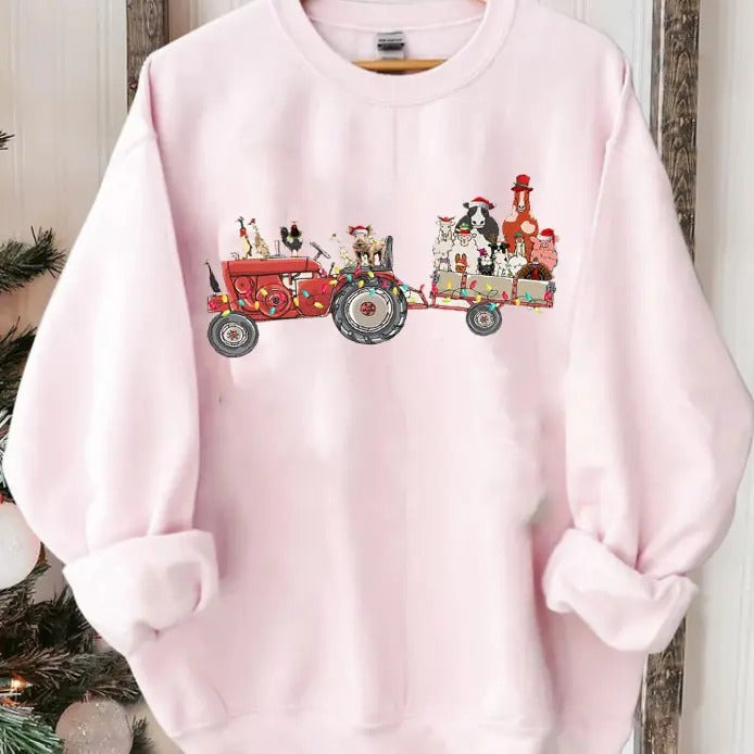 Farm Animals Christmas Shirt, Xmas T-Shirts, Xmas Gift For Farmers, Christmas Farm Animals Truck Shirt, Country Christmas Tee