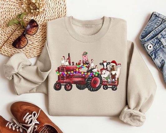 Farm Animals Christmas Sweatshirt, Christmas Farm Animals Truck Shirt, Christmas Animals Sweater, Country Christmas Sweater, Holiday Gift, Hoodie and Sweater; T-shirt