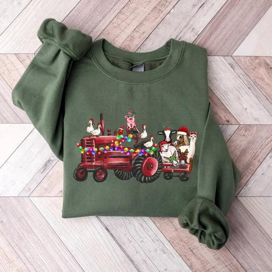 Farm Animals Christmas Tshirt Sweatshirt, Christmas Farm Animals Truck Shirt, Christmas Animals Shirt, Country Christmas
