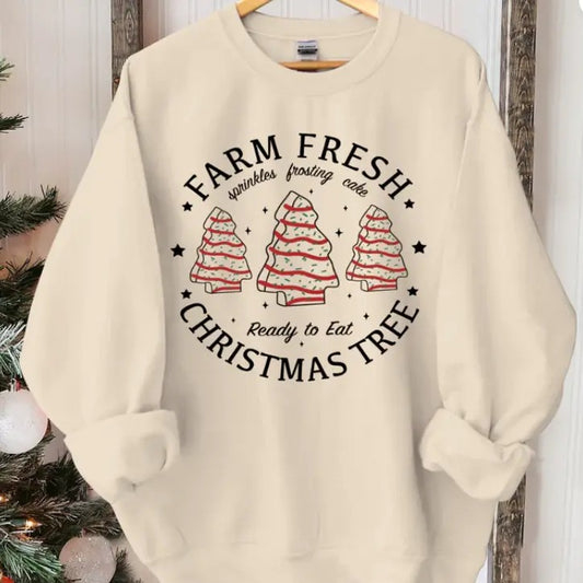 Farm Fresh Christmas Tree Shirt, Christmas Tree Cake Shirt, Christmas Cake Sweatshirt, Christmas Crewneck, Christmas Shirt For Womenstyle{n002}2