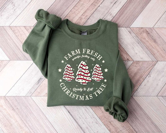 Farm Fresh Christmas Tree Shirt, Christmas Tree Cake Shirt, Christmas Cake Sweatshirt, Christmas Shirt For Women Cotton Polyester Hoodie Womenswear Tops