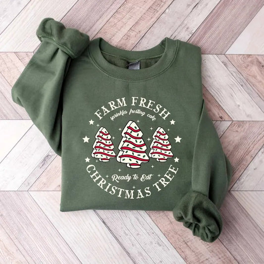 Farm Fresh Christmas Tree Sweatshirt Hoodie T-shirt, Christmas Tree Cake Shirt, Christmas Cake Sweatshirt, Christmas Crewneck, Christmas Shirt For Women
