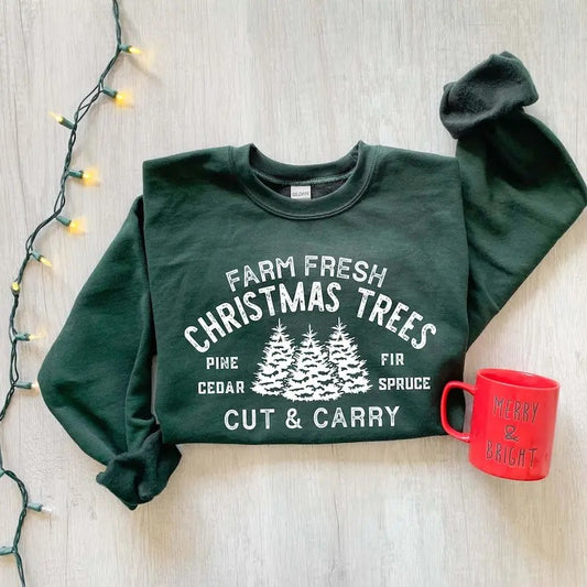 Farm Fresh Christmas Trees Sweatshirt Tshirt, Pine Spruce Fir, Christmas Gift Ideas, Holiday Shirt, Christmas Shirt