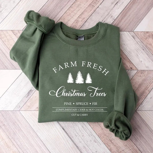 Farm Fresh Christmas Trees Sweatshirt and Tshirt, Pine Spruce Fir, Christmas Gift Ideas, Holiday Shirt, Womens Christmas Shirt Cotton Crewneck