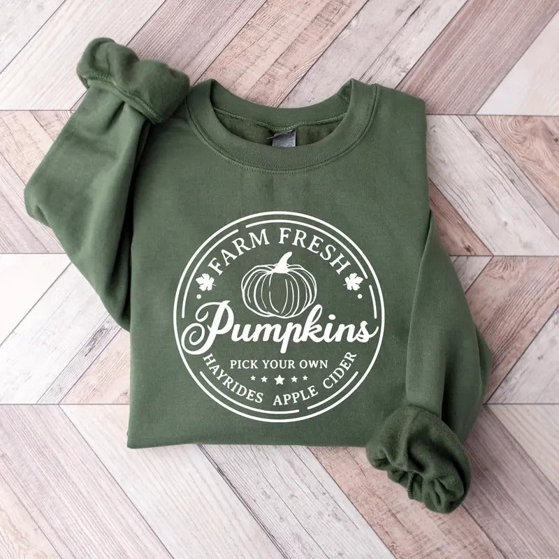 Farm Fresh Pumpkins Shirt, Pumpkin Patch Sweatshirt, Pumpkin Pullover, Thanksgiving Sweater, Fall Gift, Womens Fall Shirt, Fall Crewneck