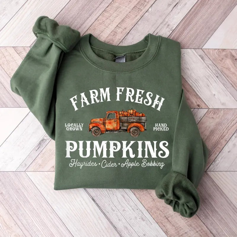 Farm Fresh Pumpkins Sweatshirt, Autumn Fall Sweater, Fall Pumpkin Shirt, Pumpkin Patch Shirt, Fall Graphic Shirt, Autumn Shirt, Pumpkin Lover Shirt