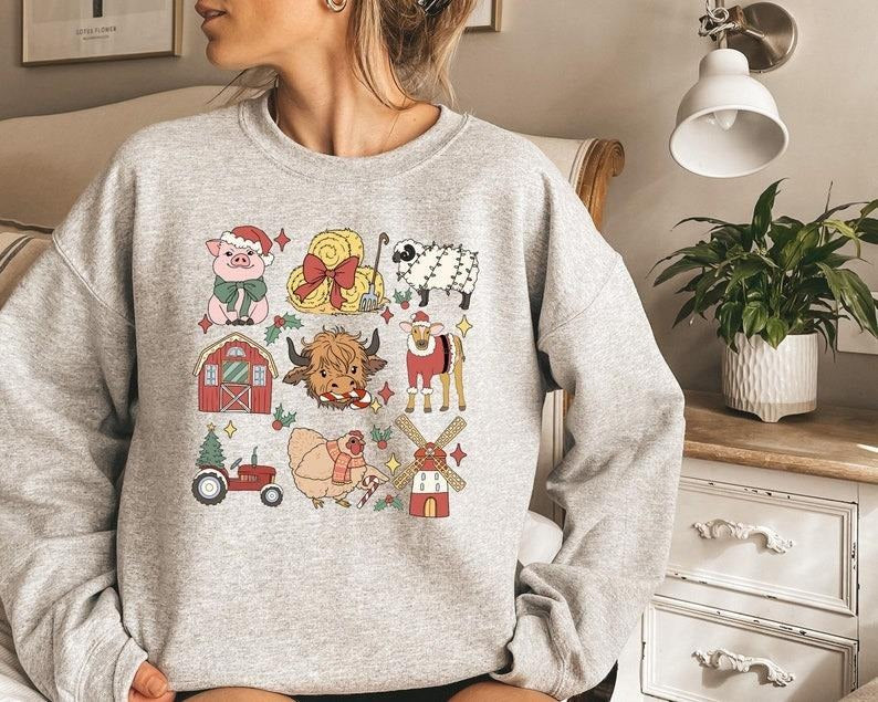 Farmer Christmas Sweatshirt, Funny Christmas Shirt, Xmas Farm Shirt, Christmas Farm Animals T-shirt, Holiday Sweater, Cute Christmas Sweater