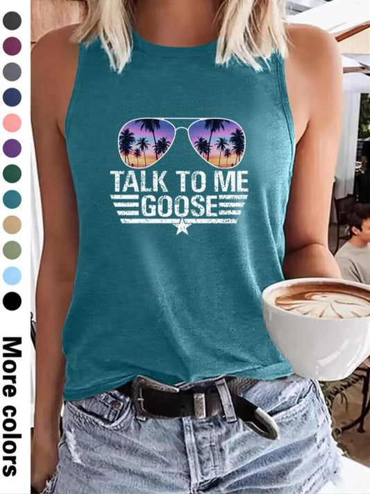 Fashionable Summer Beach Coconut Tree Print Round Neck Sleeveless Vest for Women, Comfortable Soft Fabric, Available in 12 Colors