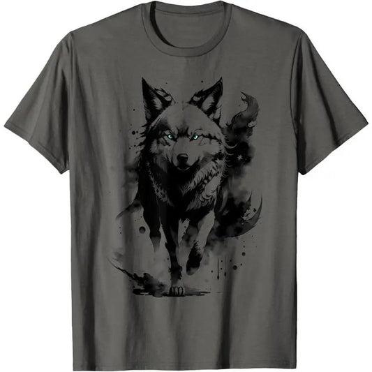 Fashionable wolf with blue eyes in artistic design T-Shirt Made in USA