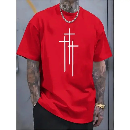 [Fast Arrival] Soft Cotton Cross Print Men's Short Sleeve Round Neck Casual Summer T-shirtMade in USA