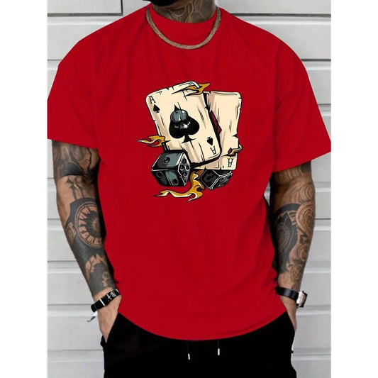 [Fast Arrival] Stylish Poker Graphic Print Tee Shirt - T-Shirts for Men - Casual Short Sleeve Summer T-Shirt with Breathable Fabric and Relaxed Fit Made in USA