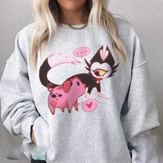 Fat Nuggets and Keekee Angel Dust's Pet, Hazbin Hotel Characters Sweatshirt