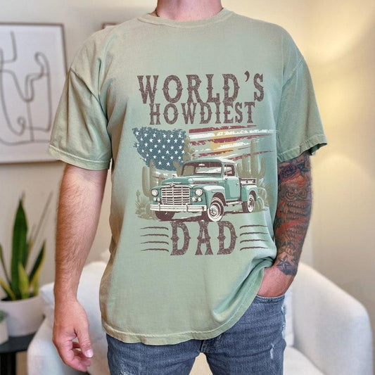 Father's Day Gifts World's Howdiest Dad T Shirt Hoodie Sweater, Rugged Retro Western Shirt for Father's Day, Old Country Style Shirt for Dad, Vintage-Style Dad