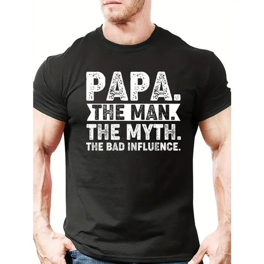 Father's Day Papa Letter Graphic Tee - Comfy Men's Summer Outdoor T-Shirts - Unique Print, Relaxed Fit, Breathable Fabric, Perfect Gift for Dad Made in USA