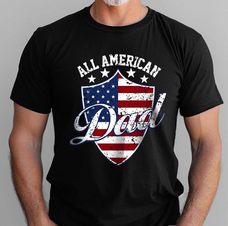 Father's Day T-Shirt, All American Dad Tee, Gifts For Dad, Vintage Dad 4th of July Tee, American USA Flag T-shirt, Patriot Dad Tee,Dad Gifts Menswear Top Underwear Tshirt