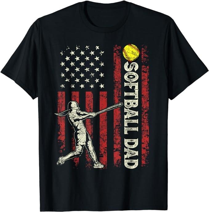 Father's Day T-Shirt, Gifts For Dad, Softball Dad US Flag Gifts For Dad Men Patriotic Fathers Day T-Shirt Menswear Top
