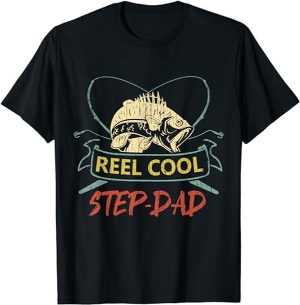 Father's Day T-Shirt, Gifts For Stepdad, Reel Cool Step-Dad Shirt For Father's Day T-Shirt Menswear Fashion Casual Cotton Top Basic