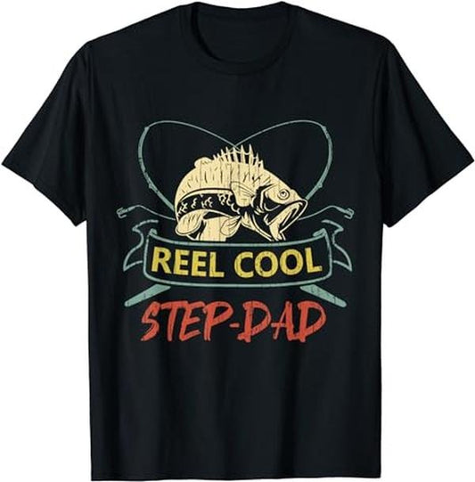 Father's Day T-Shirt, Gifts For Stepdad, Reel Cool Step-Dad Shirt For Father's Day T-Shirt Menswear Fashion Casual Cotton Top Basic