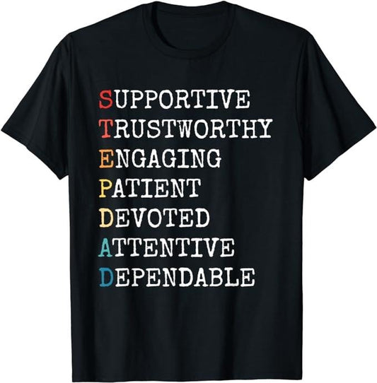 Father's Day T-Shirt, Gifts For Stepdad, Stepdad Acronym Step Dad Stepfather Family Father's Day T-Shirt Menswear Casual Cotton