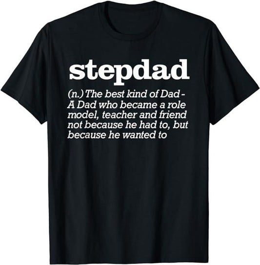 Father's Day T-Shirt, Gifts For Stepdad, Stepdad Definition Stepfather Gift from Kids T-Shirt Menswear Casual Cotton