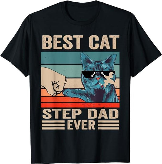 Father's Day T-Shirt, Gifts For Stepdad, Vintage Best Cat Step Dad Ever Bump Fist Father's Day Gifts T-Shirt Menswear...