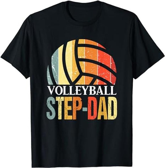 Father's Day T-Shirt, Gifts For Stepdad, Vintage Volleyball Step-Dad T-Shirt Menswear Fashion, Father's Day Gift Casual Cotton Top Basic