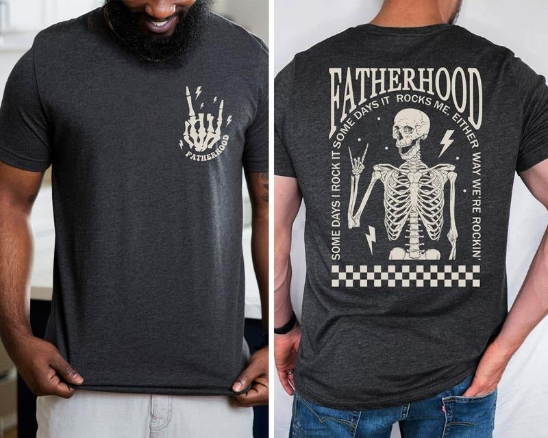 Fatherhood Shirt, Funny Skeleton Dad Shirt, Rocker Dad, Retro Fathers Day Shirt Gift for Husband, Daddy Tee, Cool Dad Shirt
