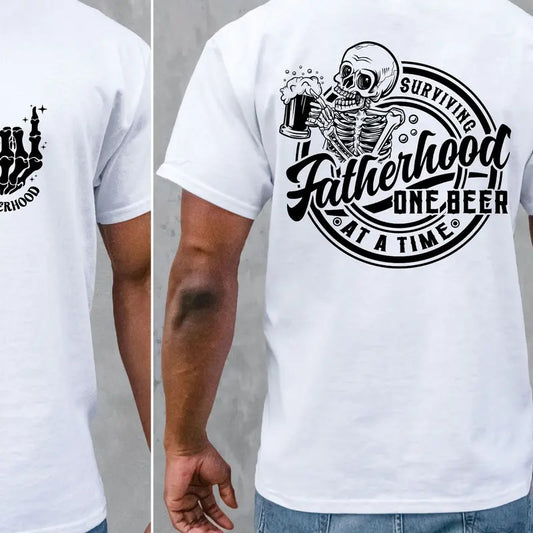 Fatherhood Surviving One Beer At A Time Fatherhood Dad Skull Funny Sarcastic Pocket Included