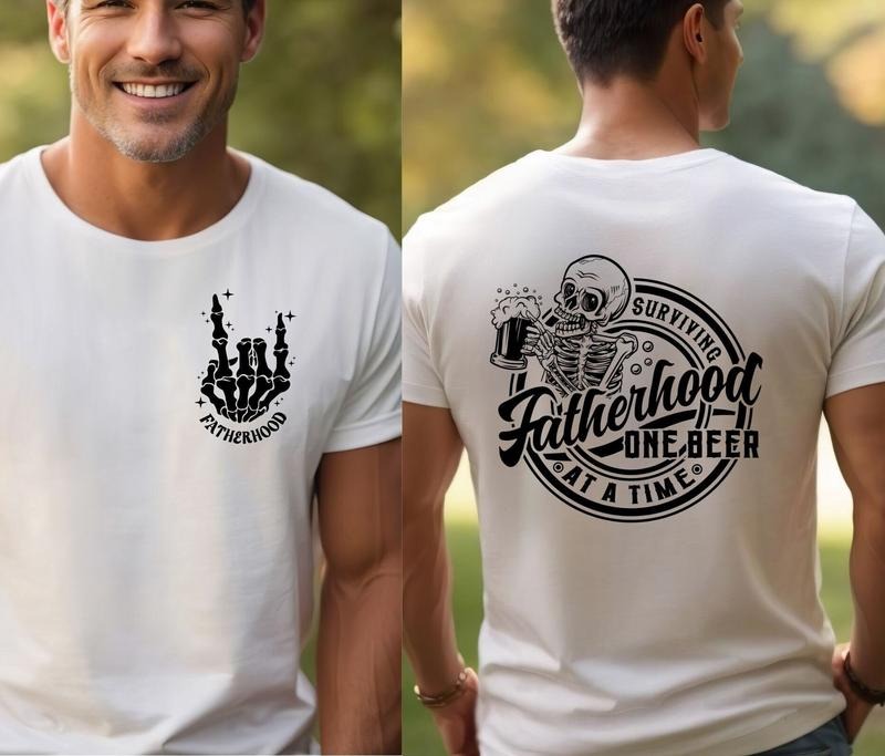 Fatherhood Surviving One Beer At A Time Skull Funny Fathers Day Shirt Trendy Daddy Shirt Dad Dad T-shirt Fathers Day Gift Best Dad TK43GN