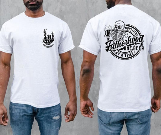 Fatherhood surviving one beer at a time shirt, Fatherhood shirt Cotton Menswear