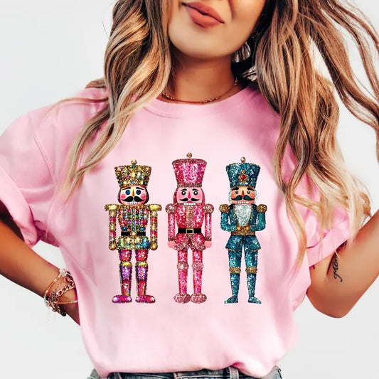 Faux Glitter Nutcracker Shirt, Graphic Christmas shirt, Comfort Colors Christmas Graphic Shirt, Cotton Unisex Top