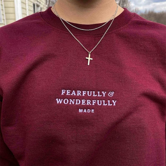Fearfully and Wonderfully Made Christian Embroidered Sweatshirt, Christian Crewneck