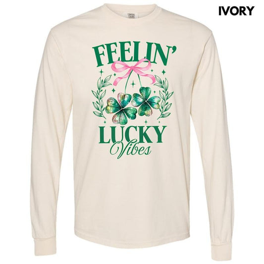 Feelin Lucky Vibes Long Sleeve Comfort Colors T-Shirt 'NLB'