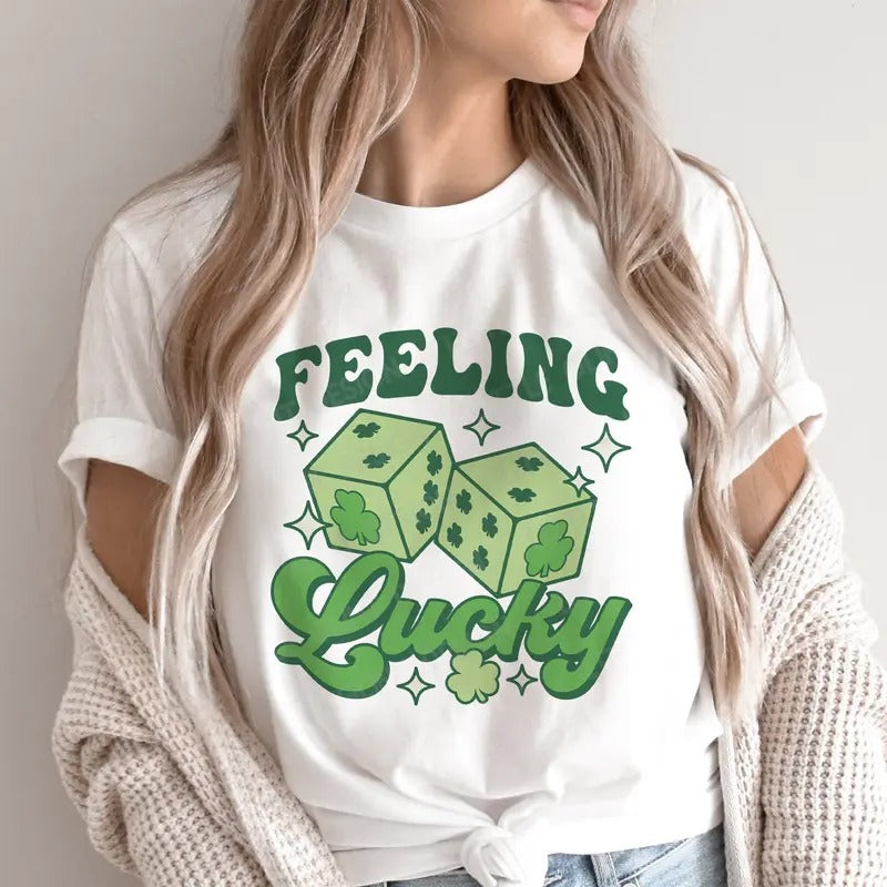 Feeling Lucky Shirt, Irish Paddy's Day Lucky Clover St Patrick's Day Graphic Printed Unisex Classic Cotton T-shirt Sweatshirt Hoodie