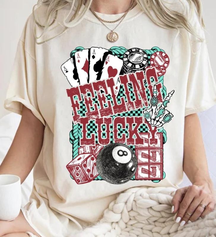 Feeling Lucky T-Shirt,Turquoise tee, Trendy Country Shirt, Retro Western Shirt, Western T-Shirt