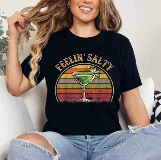 Feeling Salty Margarita Shirt Cinco Mayo Funny Mexican Women T-Shirt [Unisex Cotton, Short Sleeve, Crewneck, Top Womenswear]