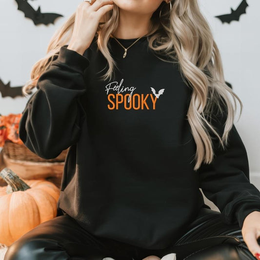 Feeling Spooky Embroidered Sweatshirt, Spooky Sweater, Friend Gift, Halloween Sweatshirt Embroidery, Gift For Girlfriend EMB