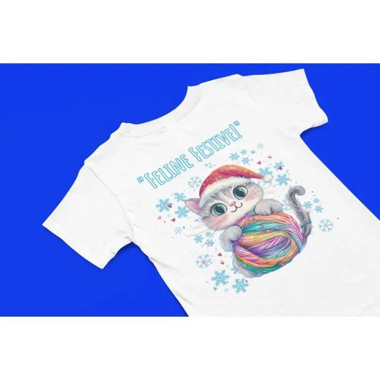 Feline Festive Christmas Cat T shirt, Quirky cat themed Christmas apparel, Funny cat Hoodie, Festive season holiday gift Made in USA