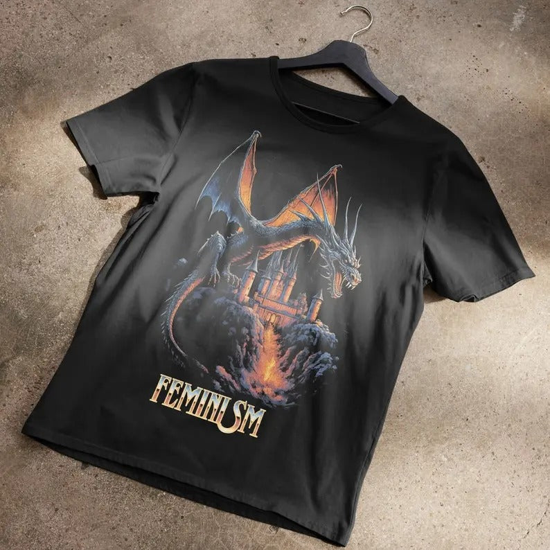 Feminism Dragon Fantasy Tshirt Menswear Top Streetwear Tropical
