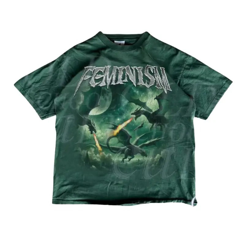Feminism Three Dragon Fantasy Vintage Graphic Shirt, Retro Dragon Galaxy Shirt, Gothic Shirt, Funny Shirts, Dark Art Grunge Castle Dragon