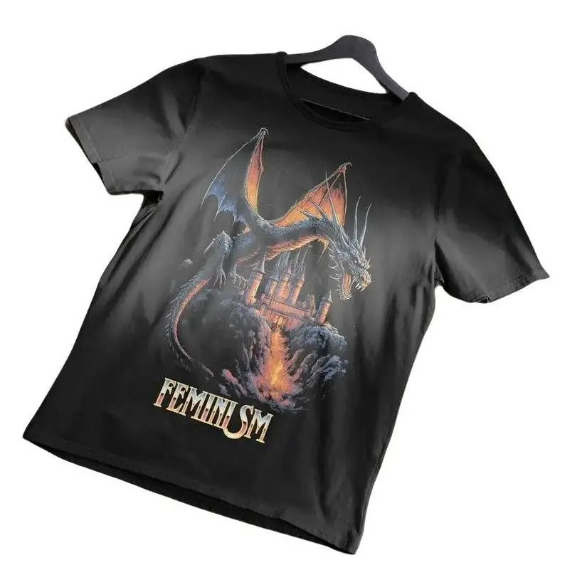 Feminismmm Dragonn Fantasy T-Shirt High Quality Soft Tee-shirt Mens Graphic Tshirt
