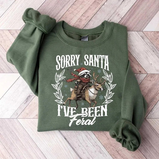Feral Christmas Shirt, Sorry Santa I've been Feral Shirt, Christmas Season Feral Raccoon Shirt, Christmas 2025 Shirt Unisex Classic Cotton