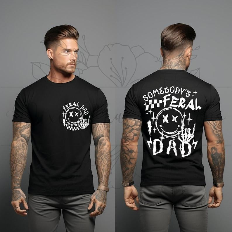 Feral Dad, Somebody's Feral Dad Retro Style Tee, Grunge Style Shirt, Peace Sign, Gift for Dad, Daddy Shirt, Father's Day...