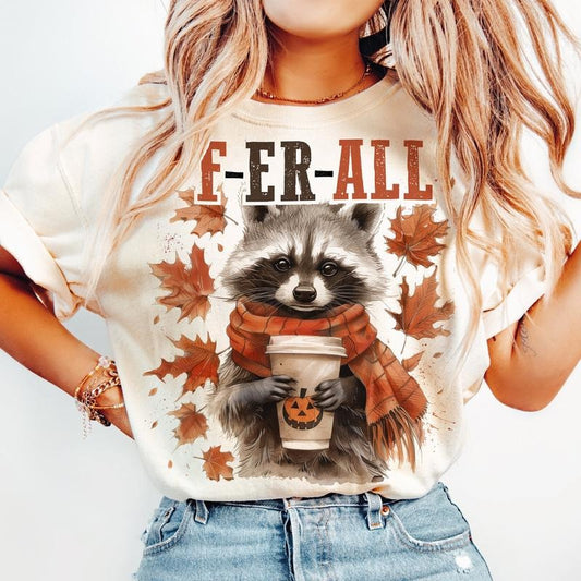 Feral Girl Fall Design | Autumn | Funny Halloween | Fall Girl | Raccoon | Funny Raccoon