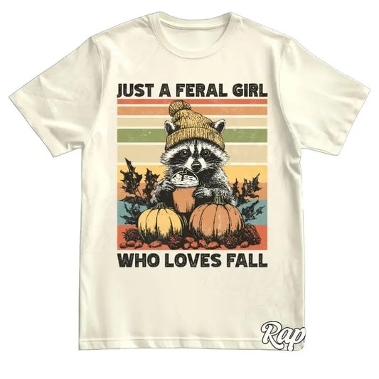 Feral Girl Fall Vintage Shirt, Retro 90s Halloween Tshirt, Pumpkin Spice Coffee Graphic Tee, Thanksgiving Outfit Cotton Womenswear