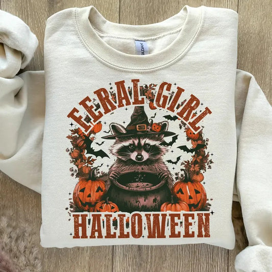 Feral Girl Halloween Sweatshirt, Feral Sweatshirt, Funny Halloween Sweatshirt, Raccoon Halloween Sweatshirt, Funny Raccoon Shirt