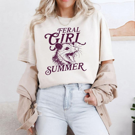Feral Girl Summer Opossum Shirt, Vintage Opossum Feral Girl Shirt, Funny Opossum Feral Girl Summer Shirt, Trendy Girl Clothing