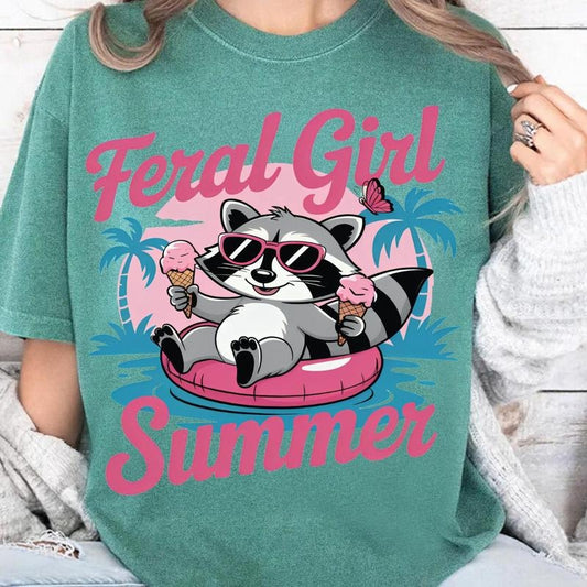 Feral Girl Summer Shirt, Cute But Feral Raccoon Shirt, Vintage Snarky Sublimation Design, Retro Tee, Trendy , T-Shirt Design Digital Download