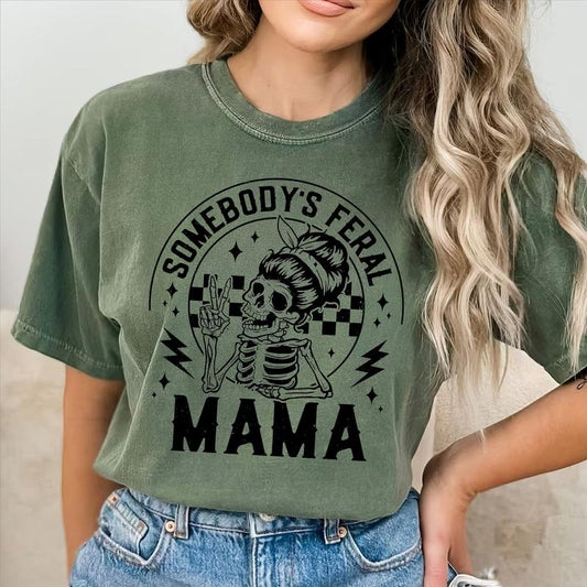 Feral Mama Tees, Vintage Skeleton Mama Graphic Tee Women, Funny Mama Unhinged Shirts, Viral Mom T-shirts For Women, Trending Oversized Graphic Tee, Mother's Day Gifts, Women's Tops, Womenswear, Cotton Fabric Relaxed Fit Chic Style